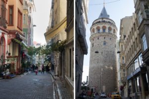 Galataturm und Seitengasse in Istanbul, Türkei