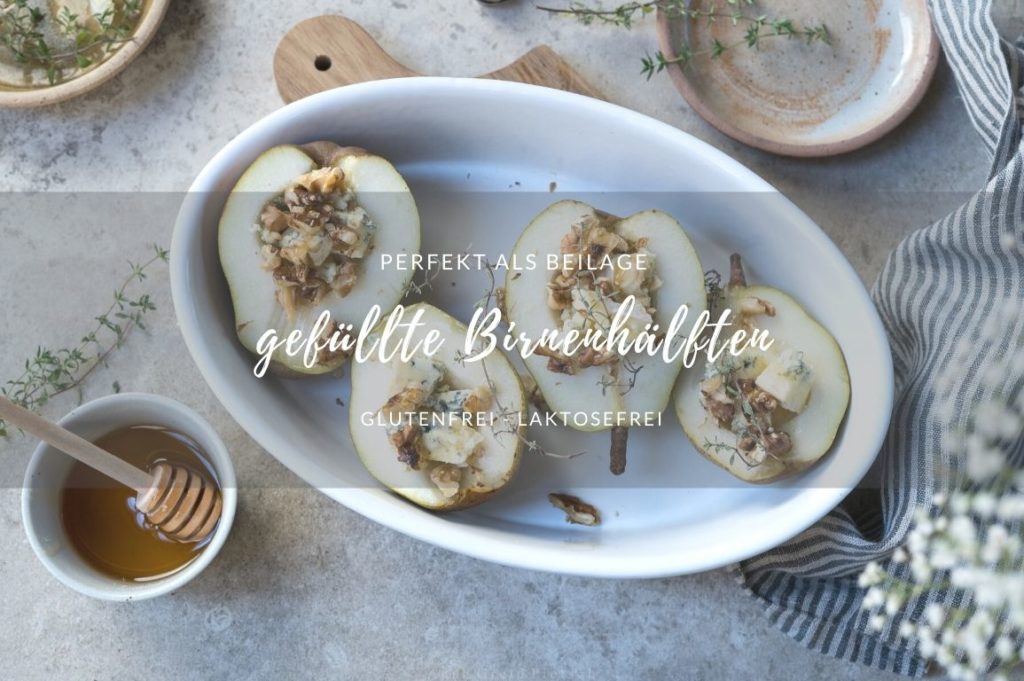 Gefüllte Birnenhälften Perfekt als Beilage - überbackene Birnen