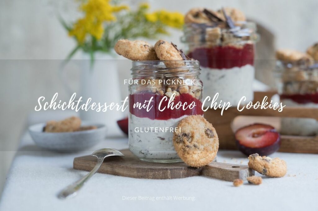 Schichtdessert mit knusprigen Choco Chip Cookies Rezept: Schichtdessert mit Choco Chip Cookies, glutenfrei