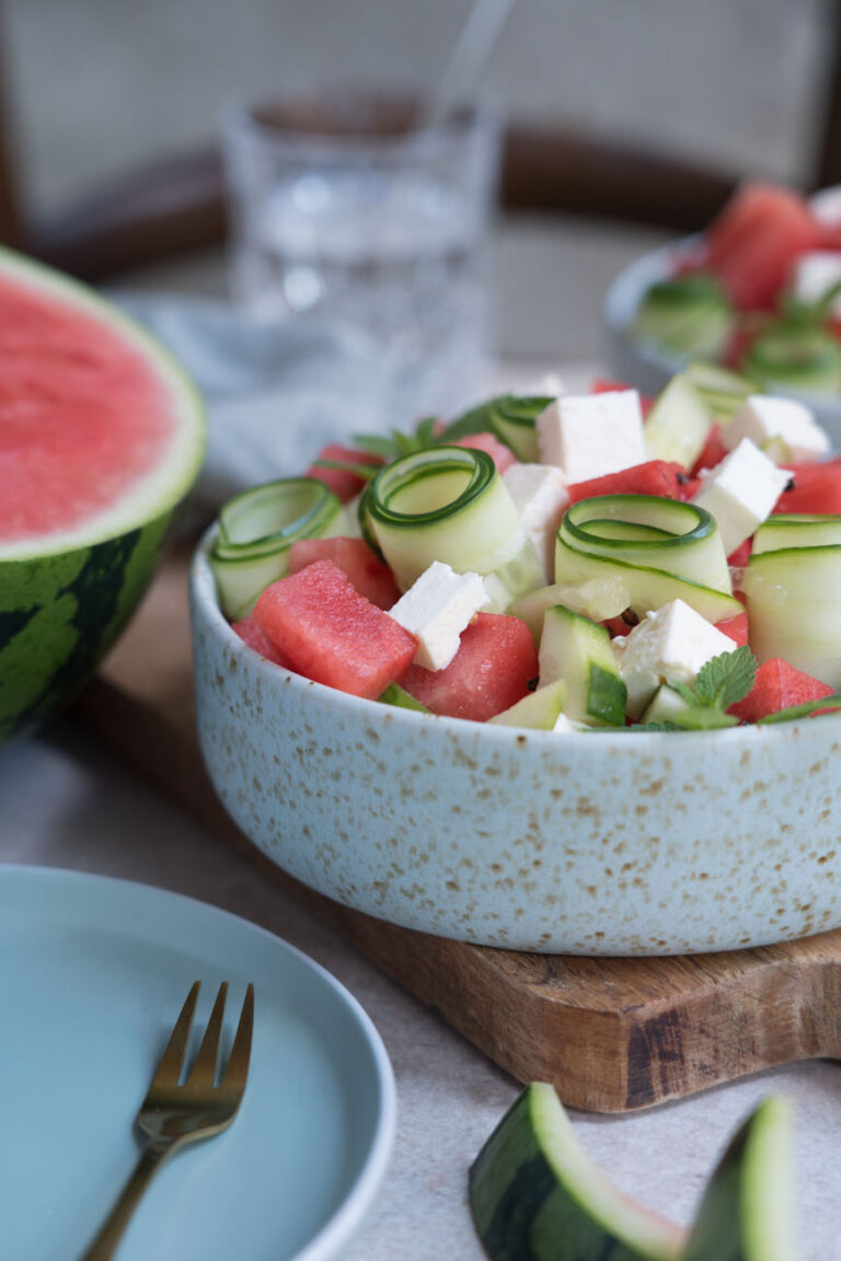 Wassermelonensalat mit Feta I glutenfrei - www.glutenfreiumdiewelt.de