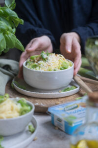 Spaghetti mit Lauch-Käsesoße, glutenfrei