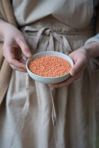 Rote Linsen in einer kleinen Schale