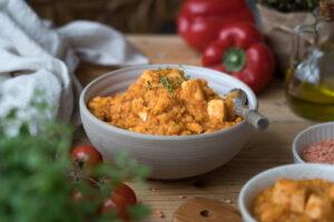 Linsen-Eintopf mit Lachs